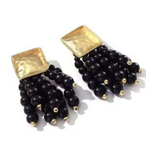 Beaded Black and Gold Earrings